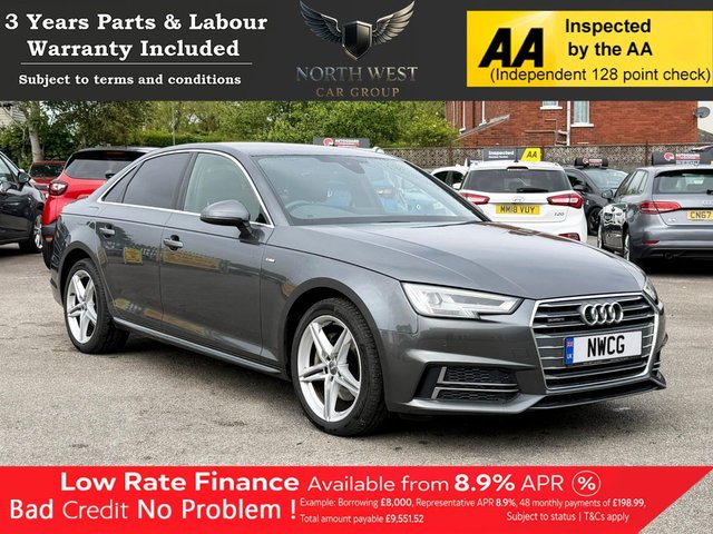 View our Audi A4 3.0 TDI V6 S line Saloon 4dr Diesel S Tronic quattro Euro 6 (s/s) (218 ps) ***DRIVE AWAY TODAY*** NATIONWIDE PARTS & LABOUR WARRANTY INCLUDED + 12 MONTHS AA BREAKDOWN FREE