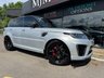 USED 2019 69 LAND ROVER RANGE ROVER SPORT 5.0 P575 V8 GPF SVR SUV 5dr Petrol Auto 4WD Euro 6 (s/s) (575 ps) * HUGE SPEC LIST * SVO PREMIUM PALETTE VERBIER SILVER * SLIDING PANORAMIC SUNROOF * SVR CARBON EXTERIOR PACK * EXPOSED CARBON BONNET * HEATED STEERING WHEEL * DEPLOYABLE SIDE STEPS * HEATED FRONT + REAR WINDSOR LEATHER SEATS * CARBON INTERIOR TRIM * 22