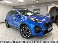 USED 2021 21 KIA SPORTAGE 1.6 T-GDi GT-Line S SUV 5dr Petrol Manual Euro 6 (s/s) (174 bhp) BLUE FLAME METALLIC / BLACK LEATHER WITH RED PIPING / STITCHING / DUAL ZONE CLIMATE / HEATED AND COOLED FRONT SEATS / HEATED STEERING WHEEL / POWER TAILGATE / FRONT ASSIST / LANE ASSIST / DAB / BLUETOOTH / SATNAV / APPLE CARPLAY / ANDROID AUTO / PHONE PROJECTION / JBL AUDIO / 19" ALLOYS / PRIVACY GLASS / SERVICE HISTORY / 2 YEAR PLATINUM WARRANTY
