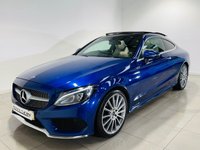 USED 2018 18 MERCEDES-BENZ C-CLASS 2.0 C200 AMG Line (Premium) Coupe 2dr Petrol G-Tronic+ Euro 6 (s/s) (184 ps) Brilliant Blue with Crystal Grey Interior | 19 Multispoke AMG Wheels | Glass Panoramic Roof | Ambient Lighting | ULEZ OK