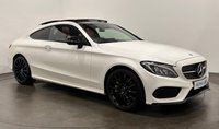 USED 2018 18 MERCEDES-BENZ C-CLASS 2.1 C250d AMG Line (Premium Plus) Coupe 2dr Diesel G-Tronic+ Euro 6 (s/s) (204 ps) Striking Designo White , Cranberry Red Leather Interior , 19" Alloy Wheels , Night Pack, Panoramic Glass Slide Roof