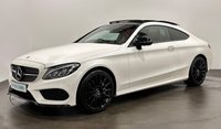 USED 2018 18 MERCEDES-BENZ C-CLASS 2.1 C250d AMG Line (Premium Plus) Coupe 2dr Diesel G-Tronic+ Euro 6 (s/s) (204 ps) Striking Designo White , Cranberry Red Leather Interior , 19" Alloy Wheels , Night Pack, Panoramic Glass Slide Roof