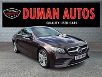 USED 2019 69 MERCEDES-BENZ E-CLASS 2.0 E220d AMG Line Coupe 2dr Diesel G-Tronic+ Euro 6 (s/s) (194 ps) PRIVACY GLASS+ DAYTIME RUNNING LIGHTS+ REVERSING CAMERA+ PARKING SENSORS+ HALF LEATHER TRIM+ MULTIFUNCTIONAL STEERING WHEEL+ KEYLESS+ PADDLE SHIFTERS+ DUAL CLIMATE CONTROL+ FRONT HEATED SEATS+ SEAT BELT OCCUPANCY STATUS+ CRUISE CONTROL+ AUTO HEADLIGHTS+ FOLDING WING MIRRORS+ SAT NAV+ DAB+ BLUETOOTH+ ESP+ ACTIVE BRAKE ASSIST+ ATTENSION ASIST+ BLIND SPOT ASSIST+ AMBIENT LIGHTING+ ELECTRICALY ADJUSTED SEATS+ 19 INCH ALLOY WHEELS+