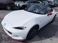 USED 2016 66 MAZDA MX-5 White 1.5 SKYACTIV-G convertible, 54,000 miles, Euro 6, Sat nav, Leather, Electric roof, 6-Speed manual, 16in Alloys, 7in Touchscreen ULEZ compliant. This stunning 2016 Mazda MX-5 1.5 SKYACTIV-G Icon Convertible is a fantastic example of one of the most iconic and enjoyable sports cars on the road today. Having had just two owners from new, this MX-5 has been well cared for throughout its life and offers the perfect combination of style, reliability, performance, and economy. Powered by Mazda's renowned 1.5 litre SKYACTIV-G petrol engine and paired with a smooth manual gearbox, it delivers an engaging driving experience with precise handling,