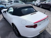 USED 2016 66 MAZDA MX-5 White 1.5 SKYACTIV-G convertible, 54,000 miles, Euro 6, Sat nav, Leather, Electric roof, 6-Speed manual, 16in Alloys, 7in Touchscreen ULEZ compliant. This stunning 2016 Mazda MX-5 1.5 SKYACTIV-G Icon Convertible is a fantastic example of one of the most iconic and enjoyable sports cars on the road today. Having had just two owners from new, this MX-5 has been well cared for throughout its life and offers the perfect combination of style, reliability, performance, and economy. Powered by Mazda's renowned 1.5 litre SKYACTIV-G petrol engine and paired with a smooth manual gearbox, it delivers an engaging driving experience with precise handling,