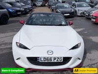 USED 2016 66 MAZDA MX-5 White 1.5 SKYACTIV-G convertible, 54,000 miles, Euro 6, Sat nav, Leather, Electric roof, 6-Speed manual, 16in Alloys, 7in Touchscreen ULEZ compliant. This stunning 2016 Mazda MX-5 1.5 SKYACTIV-G Icon Convertible is a fantastic example of one of the most iconic and enjoyable sports cars on the road today. Having had just two owners from new, this MX-5 has been well cared for throughout its life and offers the perfect combination of style, reliability, performance, and economy. Powered by Mazda's renowned 1.5 litre SKYACTIV-G petrol engine and paired with a smooth manual gearbox, it delivers an engaging driving experience with precise handling,