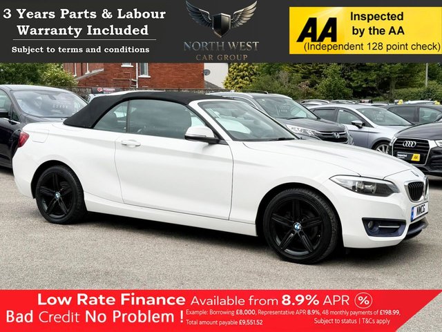 View our BMW 2 Series 1.5 218i Sport Convertible 2dr Petrol Manual Euro 6 (s/s) (136 ps) NATIONWIDE PARTS & LABOUR WARRANTY INCLUDED + 12 MONTHS AA BREAKDOWN FREE