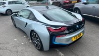 USED 2015 E BMW I8 Silver 1.5 7.1kWh Plug-in hybrid coupe, 49,050 miles, ULEZ compliant, Automatic 4WD, 20in alloys, HK audio, Sat nav, Camera, Cruise, 8.8in Display. This 2015 BMW i8 presents a remarkable opportunity with exceptionally low mileage for its age, having covered just 49,050 miles. This impressive plug in hybrid sports car features a 1.5 litre petrol engine and four wheel drive, meeting Euro 6 emission standards. It comes with a 3 month warranty for your peace of mind, and its MOT is valid until March 2027. Notable features include striking 20 inch BMW i Turbine Spoke Style 625 alloy wheels, a comprehensive Driving Assistant system, and eye catch
