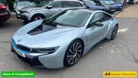 USED 2015 E BMW I8 Silver 1.5 7.1kWh Plug-in hybrid coupe, 49,050 miles, ULEZ compliant, Automatic 4WD, 20in alloys, HK audio, Sat nav, Camera, Cruise, 8.8in Display. This 2015 BMW i8 presents a remarkable opportunity with exceptionally low mileage for its age, having covered just 49,050 miles. This impressive plug in hybrid sports car features a 1.5 litre petrol engine and four wheel drive, meeting Euro 6 emission standards. It comes with a 3 month warranty for your peace of mind, and its MOT is valid until March 2027. Notable features include striking 20 inch BMW i Turbine Spoke Style 625 alloy wheels, a comprehensive Driving Assistant system, and eye catch