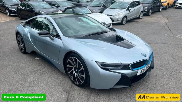 View our BMW I8 Silver 1.5 7.1kWh Plug-in hybrid coupe, 49,050 miles, ULEZ compliant, Automatic 4WD, 20in alloys, HK audio, Sat nav, Camera, Cruise, 8.8in Display.