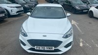USED 2020 70 FORD FOCUS 1.5 EcoBlue ST-Line Hatchback 5dr Diesel Manual Euro 6 (s/s) (120 ps) in white with only 2 owners and a full service history in lovely condition. This 2020 Ford Focus ST Line offers a compelling blend of sporty styling and efficient diesel performance.  Powered by a 1.5 litre Euro 6 compliant diesel engine with a full service history with 5 service stamps, this ST Line variant is designed for those who appreciate a dynamic driving experience without compromising on economy.  Its registration year of 2020 places it within a modern generation of the Focus, known for its refined handling and comfortable interior.  The ST Line trim level sign