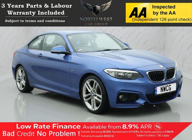 View our BMW 2 Series 2.0 220d M Sport Coupe 2dr Diesel Manual Euro 6 (s/s) (190 ps) NATIONWIDE PARTS & LABOUR WARRANTY INCLUDED + 12 MONTHS AA BREAKDOWN FREE