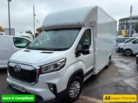 USED 2024 24 MAXUS EDELIVER 9 White 65kWh electric Luton van, 17,060 miles, Automatic, 10in Touchscreen, 16in Alloys, CarPlay/Android Auto, Rear Camera, A/C, ULEZ compliant. This 2024 MAXUS eDeliver 9 is a remarkable example, having had only one owner since new. This electric van, presented in the 65kWh Auto FWD L3 2dr derivative, offers a battery total capacity of 65 kWh, providing a maximum range of 155 miles when new. Charging is convenient, with a full charge at home using a 7kW charger taking approximately 11 hours and 34 minutes, while rapid public charging can achieve an 80% charge from empty in just 48 minutes. The vehicle comes with a 3 month warranty for a