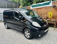 USED 2014 14 RENAULT TRAFIC 2.0 dCi SL27 Sport Panel Van 3dr Diesel Manual L1 H1 (198 g/km, 115 bhp) Here we have a lovely low mileage affordable example of a 4 berth professionally converted campervan, finished in metallic black. We converted this van around 2 years ago and last owner has slept in it less tan half a dozen times. Kiravan tested double front swivel, so giving it 5 belted traveling seats, Smev sink and hob, Victron charging system, Rear Bike rack. interion was fully retrimmed in a stunning factory looking grey and blue colours. C AND H Pop top fitted.
