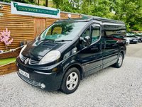USED 2014 14 RENAULT TRAFIC 2.0 dCi SL27 Sport Panel Van 3dr Diesel Manual L1 H1 (198 g/km, 115 bhp) Here we have a lovely low mileage affordable example of a 4 berth professionally converted campervan, finished in metallic black. We converted this van around 2 years ago and last owner has slept in it less tan half a dozen times. Kiravan tested double front swivel, so giving it 5 belted traveling seats, Smev sink and hob, Victron charging system, Rear Bike rack. interion was fully retrimmed in a stunning factory looking grey and blue colours. C AND H Pop top fitted.