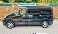 USED 2014 14 RENAULT TRAFIC 2.0 dCi SL27 Sport Panel Van 3dr Diesel Manual L1 H1 (198 g/km, 115 bhp) Here we have a lovely low mileage affordable example of a 4 berth professionally converted campervan, finished in metallic black. We converted this van around 2 years ago and last owner has slept in it less tan half a dozen times. Kiravan tested double front swivel, so giving it 5 belted traveling seats, Smev sink and hob, Victron charging system, Rear Bike rack. interion was fully retrimmed in a stunning factory looking grey and blue colours. C AND H Pop top fitted.