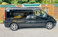 USED 2014 14 RENAULT TRAFIC 2.0 dCi SL27 Sport Panel Van 3dr Diesel Manual L1 H1 (198 g/km, 115 bhp) Here we have a lovely low mileage affordable example of a 4 berth professionally converted campervan, finished in metallic black. We converted this van around 2 years ago and last owner has slept in it less tan half a dozen times. Kiravan tested double front swivel, so giving it 5 belted traveling seats, Smev sink and hob, Victron charging system, Rear Bike rack. interion was fully retrimmed in a stunning factory looking grey and blue colours. C AND H Pop top fitted.