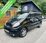 USED 2014 14 RENAULT TRAFIC 2.0 dCi SL27 Sport Panel Van 3dr Diesel Manual L1 H1 (198 g/km, 115 bhp) Here we have a lovely low mileage affordable example of a 4 berth professionally converted campervan, finished in metallic black. We converted this van around 2 years ago and last owner has slept in it less tan half a dozen times. Kiravan tested double front swivel, so giving it 5 belted traveling seats, Smev sink and hob, Victron charging system, Rear Bike rack. interion was fully retrimmed in a stunning factory looking grey and blue colours. C AND H Pop top fitted.