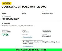 USED 2021 71 VOLKSWAGEN POLO 1.0 EVO Active Hatchback 5dr Petrol Manual Euro 6 (s/s) (80 ps) Comprehensive Service History  |  Only 2 Owners From Brand New