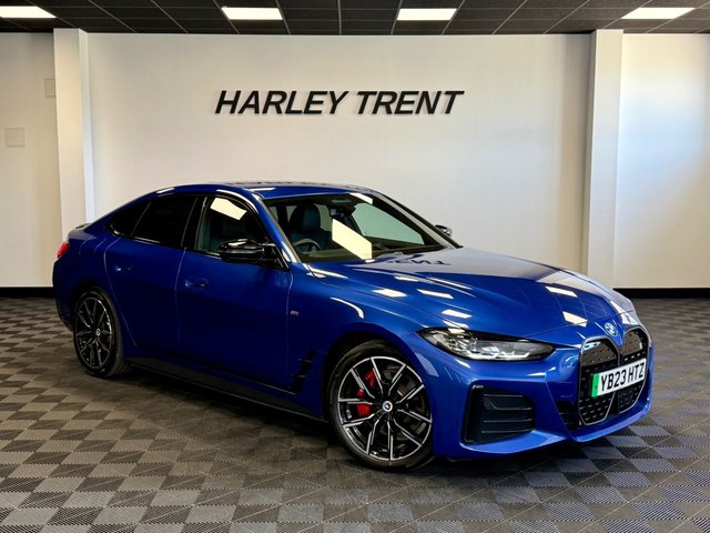 2023 23 BMW I4 40 83.9kWh M Sport Gran Coupe 5dr Electric Auto eDrive (340 ps) STUNNING PORTIMAO BLUE! TOP SPEC! TECHNOLOGY PLUS PACK, COMFORT PLUS PACK, HARMAN/KARDON SOUND SYSTEM, M SPORT PRO PACK, PARKING ASSISTANT PLUS, HEATED STEERING WHEEL, WIRELESS CHARGING, HEADS UP DISPLAY, VIRTUAL COCKPIT, 19'' ALLOYS, VERNASCA LEATHER, 360 CAMERAS, RED M SPORT BRAKES, AMBIENT MOOD LIGHTING, ADAPTIVE CRUISE CONTROL