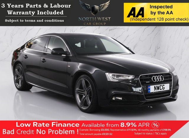 View our Audi A5 2.0 TFSI S line Sportback 5dr Petrol S Tronic quattro Euro 6 (s/s) (225 ps) ***DRIVE AWAY TODAY*** NATIONWIDE PARTS & LABOUR WARRANTY INCLUDED + 12 MONTHS AA BREAKDOWN FREE