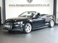 USED 2017 17 AUDI A5 CABRIOLET 2.0 TFSI S line Convertible 2dr Petrol S Tronic Euro 6 (s/s) (190 ps) VERY NICELY CARED FOR A5 CABRIOLET - COMES WITH A COMPREHENSIVE AUDI MAIN DEALER SERVICE HISTORY + SATELLITE NAVIGATION + BLUETOOTH CONNECTIVITY INCLUDING MEDIA STREAMING + THREE-ZONE CLIMATE CONTROL + CRUISE CONTROL + FRONT AND REAR PARKING SENSORS + DAB DIGITAL RADIO + IN CAR ENTERTAINMENT WITH MEDIA DISPLAY + FLAT BOTTOMED LEATHER MULTI FUNCTION STEERING WHEEL WITH PADDLE SHIFT GEAR SELECT + VOICE COMMAND + KEYLESS START + PIANO BLACK INLAYS + ECO STOP / START FUNCTION