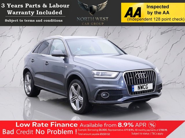 View our Audi Q3 2.0 TDI S line SUV 5dr Diesel S Tronic quattro Euro 5 (s/s) (177 ps) NATIONWIDE PARTS & LABOUR WARRANTY INCLUDED + 12 MONTHS AA BREAKDOWN FREE