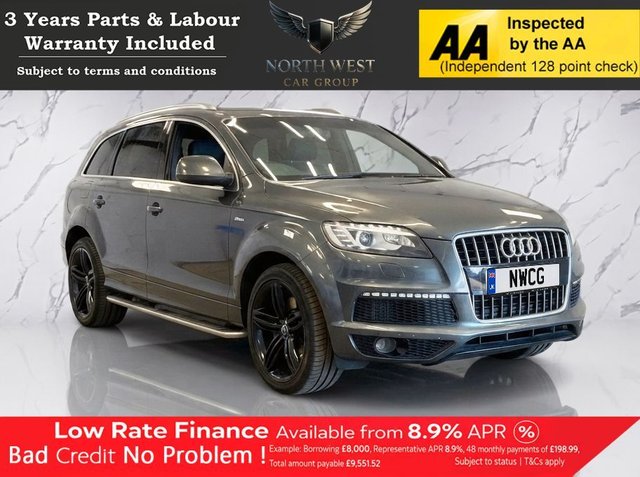 View our Audi Q7 3.0 TDI V6 S line Plus SUV 5dr Diesel Tiptronic quattro Euro 5 (s/s) (245 ps) ***DRIVE AWAY TODAY*** NATIONWIDE PARTS & LABOUR WARRANTY INCLUDED + 12 MONTHS AA BREAKDOWN FREE
