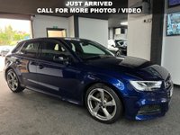 USED 2018 18 AUDI S3 2.0 TFSI Black Edition Sportback 5dr Petrol S Tronic quattro Euro 6 (s/s) (310 ps) NAVARRA BLUE + PARKING SENSORS
