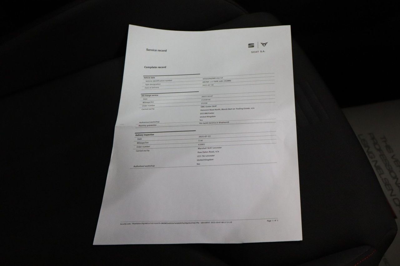 2021 SEAT ARONA 1.0 TSI FR SUV 5dr Petrol Manual Euro 6 (s/s) (110 ps) LONG MOT / PARKING S - vehicle photo 33 for sale on PureCar