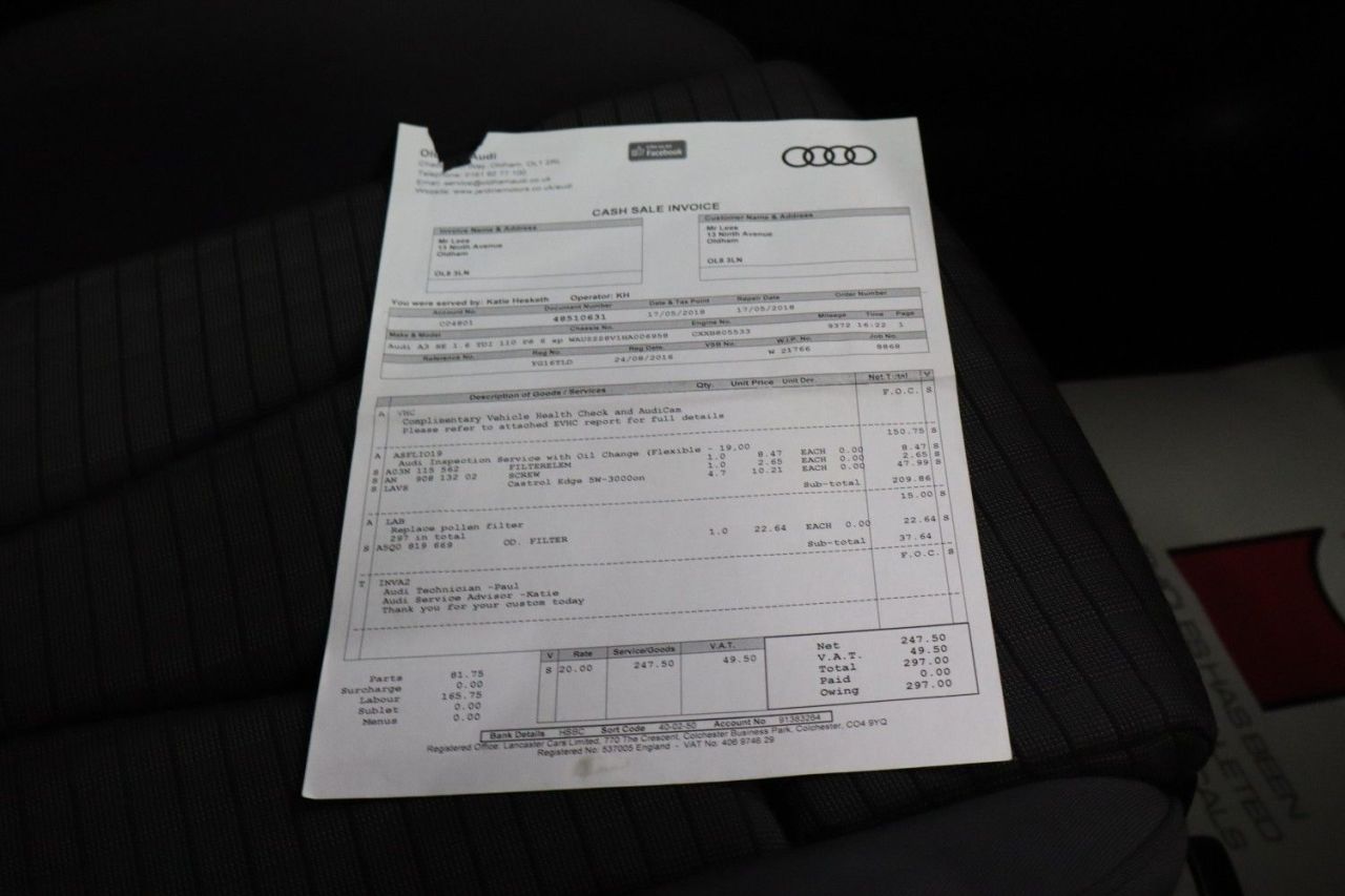 2016 AUDI A3 1.6 TDI Sport Hatchback 3dr Diesel Manual Euro 6 (s/s) (110 ps) GOOD SERVIC - vehicle photo 30 for sale on PureCar